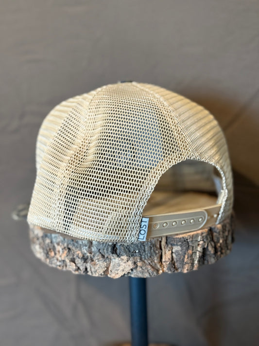 "MoGobbles" Formed Trucker Bottomland/Tan with Black Text.