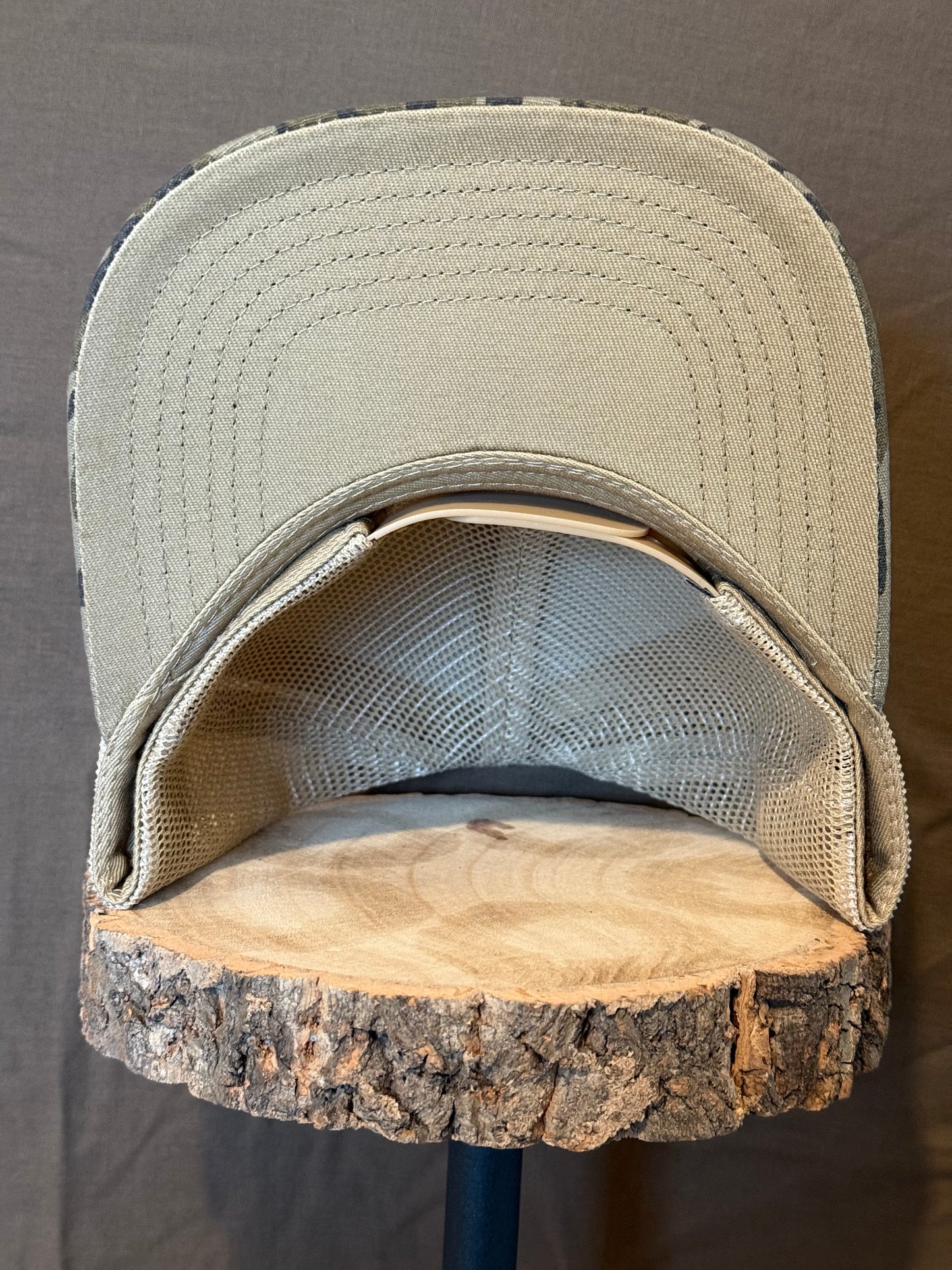 "MoGobbles" Formed Trucker Bottomland/Tan with Ivory Text.