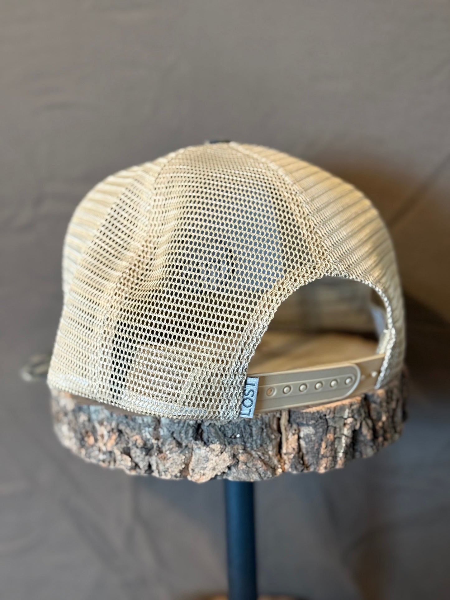 "MoGobbles" Formed Trucker Bottomland/Tan with Black Text.