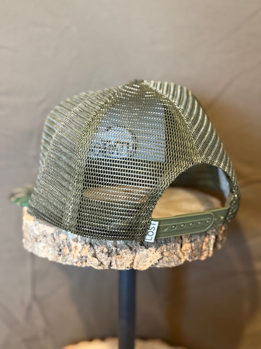 "MoGobbles" Formed Trucker Greenleaf/Olive with Black Text.