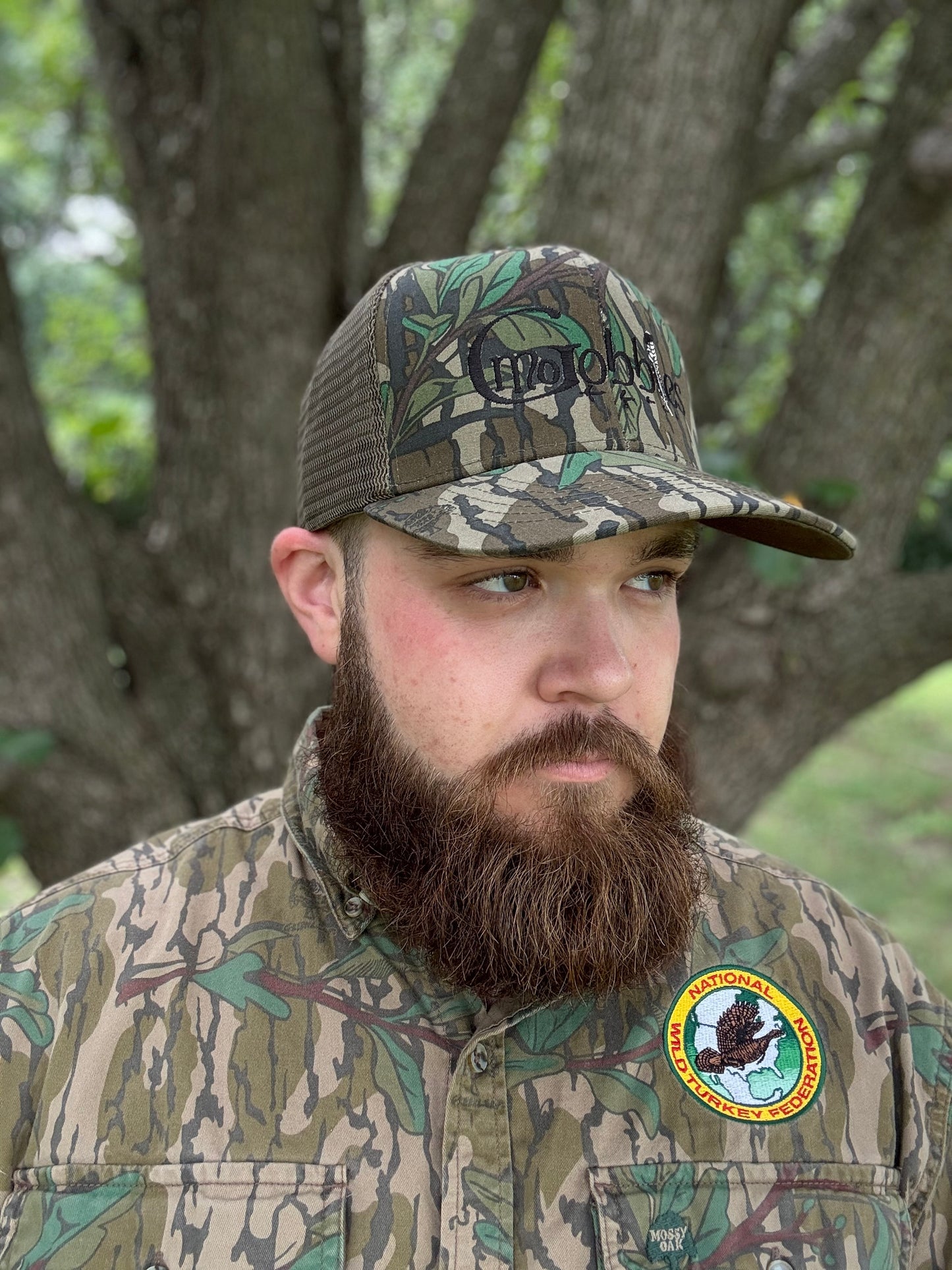 "MoGobbles" Formed Trucker Greenleaf/Olive with Black Text.