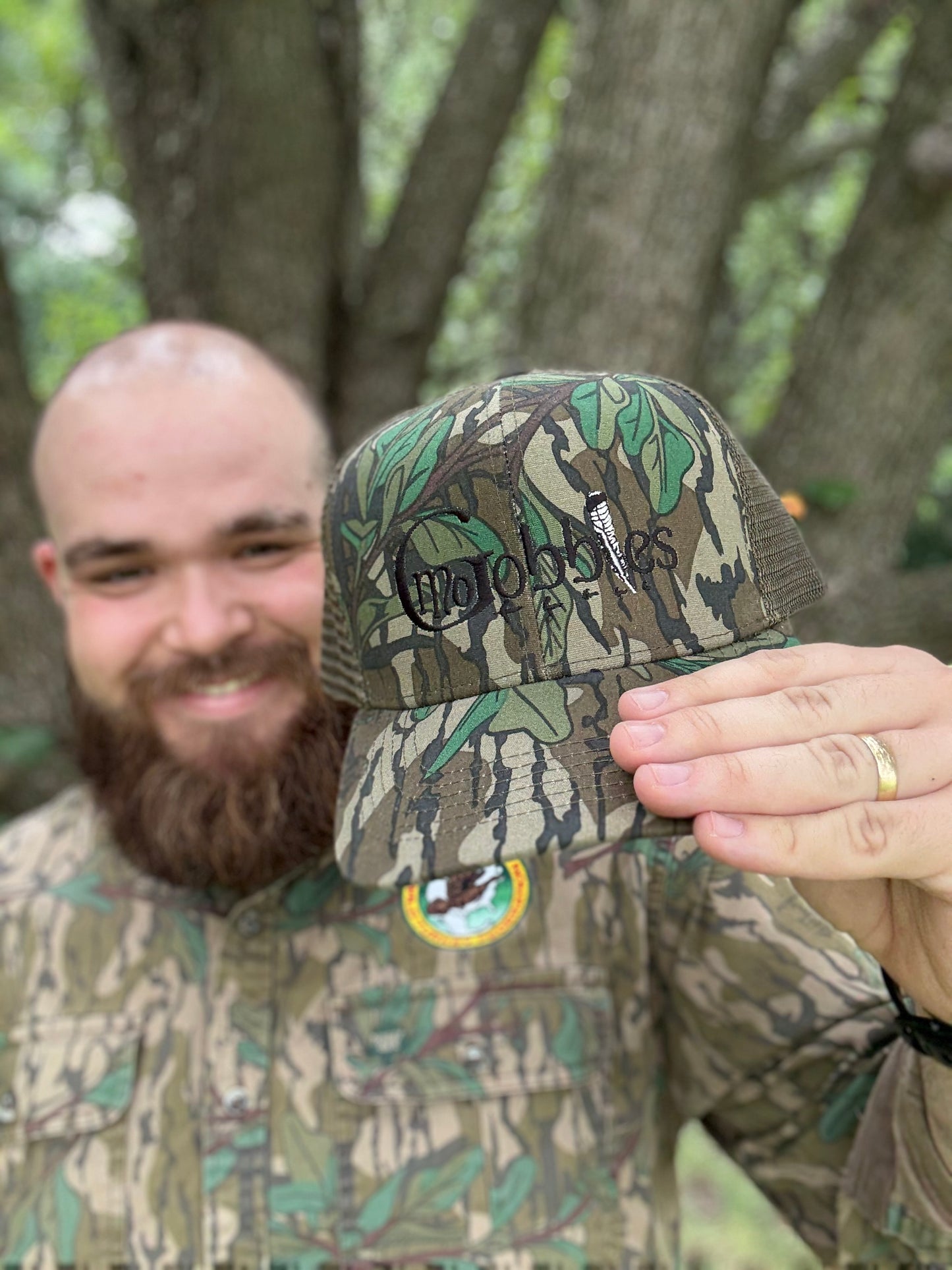 "MoGobbles" Formed Trucker Greenleaf/Olive with Black Text.